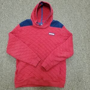Vineyard Vines Quilted Pullover Sweater/Sweatshirt Mens Large Red Blue Hooded
